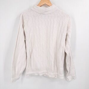 Vintage White Cable‎ Knit Sweater Womens S  90s Cottagecore Cozy Academia Cozy